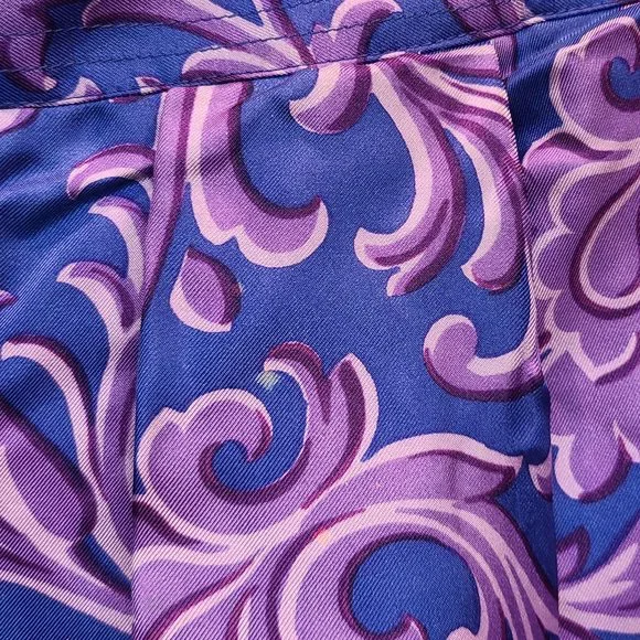 Versace Vintage Silk Skirt Pleated Mini Blue Purple Asymmetrical Hem Mini Italy - Picture 6 of 14